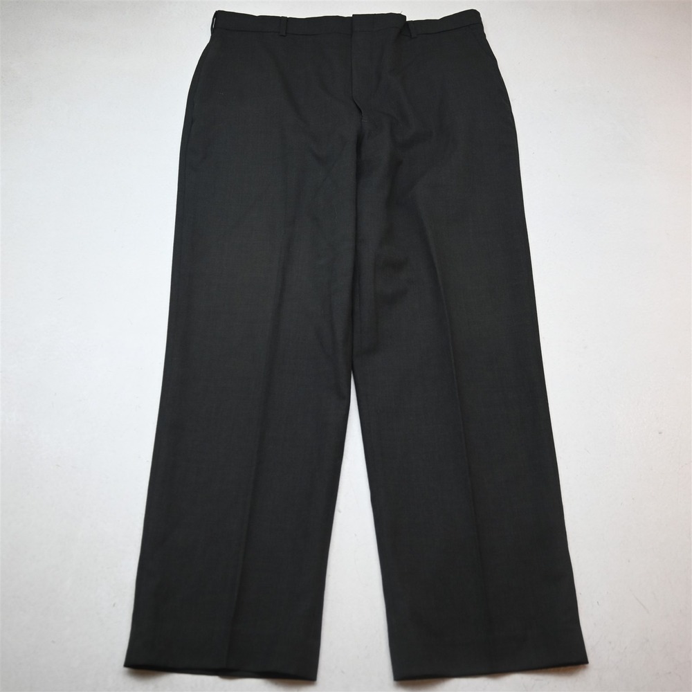 Vtg USA Made 36x30 Charcoal Gray 100% Wool Flat Front Classic Dress Mens Pants
